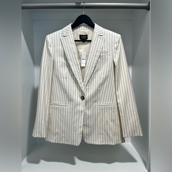 J. CREW Collection classic blazer ivory pinstripe Italian wool Sz 2 NWT $375 - Picture 5 of 16